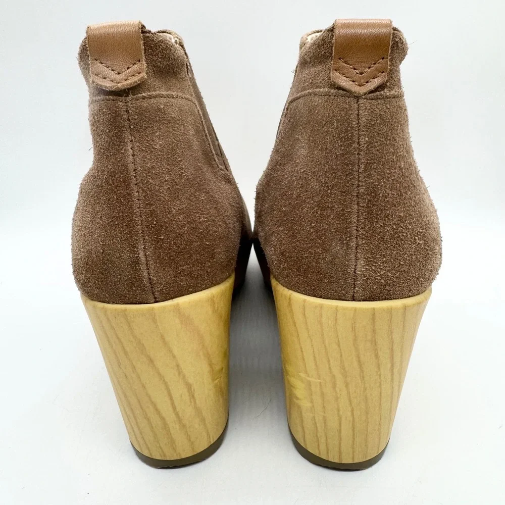 Dr. Scholl's Wild About Clog Comfort Booties Brown Suede Faux Wood Platform - 11